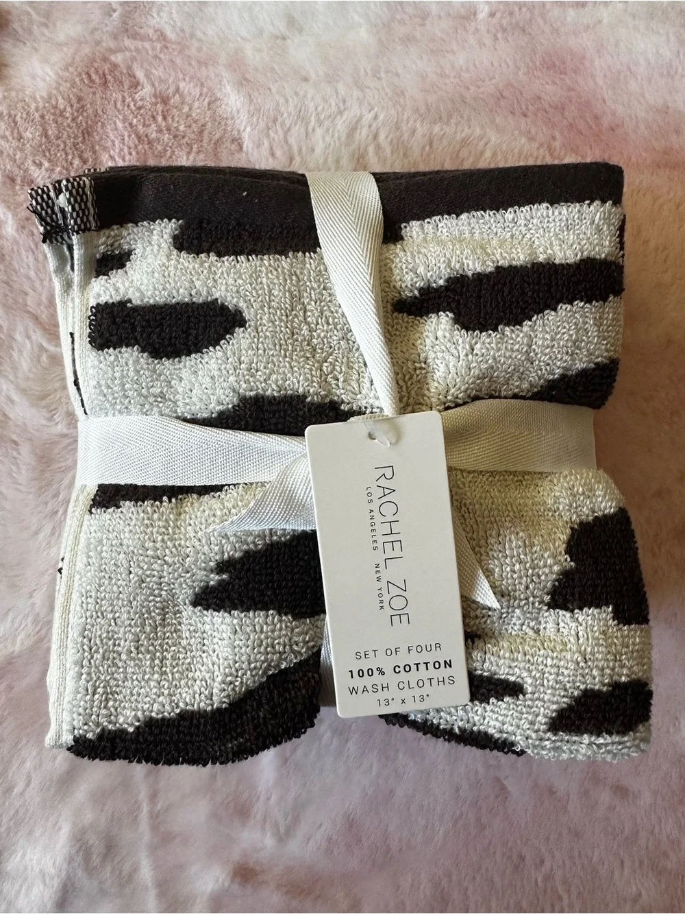 Cow Print Set of 4 Wash Cloths - Rachel Zoe NWT